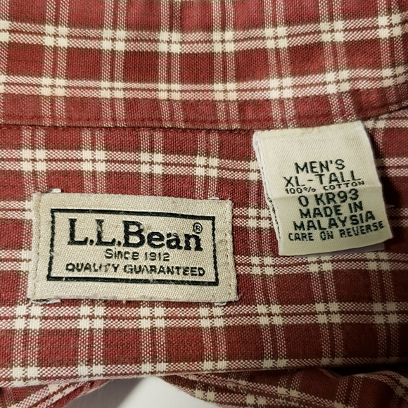 LL Bean Mens Button Down Red & White Plaid Men's XL Tall Heavy Fabric - Picture 8 of 9